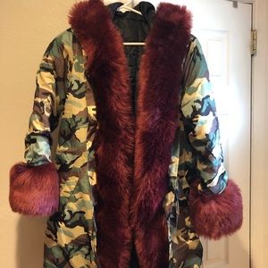 Faux Fur Trimmed Camouflage Coat